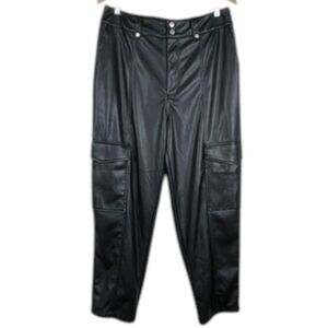 7 For All Mankind Faux Leather Pants Large Women Black High Rise Vegan Cargo EUC